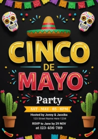 Black Joyful Cinco De Mayo Party A4 Template
