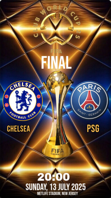Black Joyful Club World Cup Final Match Psg Vs Chelsea  Instagram Story template