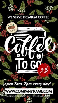 Black Joyful Coffee To Go In White And Black And Leaf Patter Instagram Story template