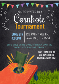 Black Cornhole Tournament Invitation A4 Template