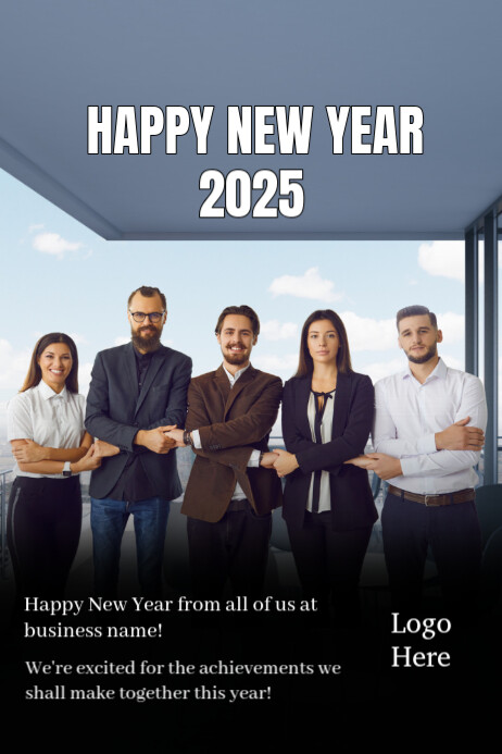 Black Joyful Corporate Happy New Year Poster Template | PosterMyWall