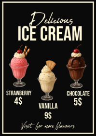Black Joyful Delicious Ice Cream menu A1 template
