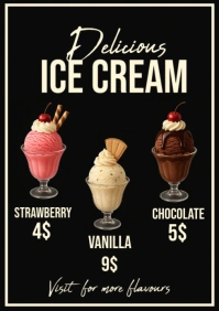Black Joyful Delicious Ice Cream menu A1 template
