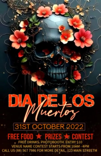 Black Joyful Dia De Los Muertos Half Page Wide template