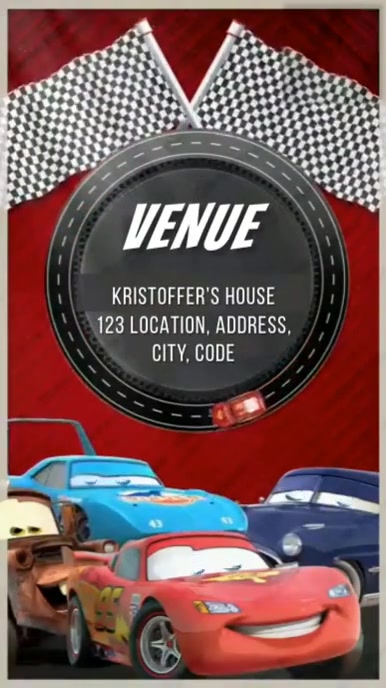 Black Joyful Disney Pixar Car Themed Birthday Digital Display (9:16) template