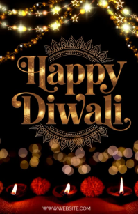 Black Joyful Diwali Half Page Wide Szeroki pół strony template