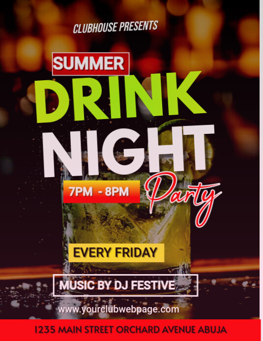 Black Joyful Drink Night Friday Night Party  Flyer (us Letter) template