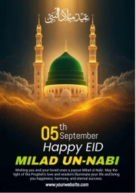 Black Joyful Eid Milad Un Nabi Wishes A5 template