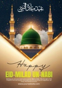 Black Joyful Eid Milad Un Nabi Wishes A5 template