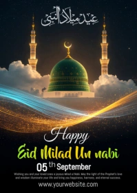 Black Joyful Eid Milad Un Nabi Wishes A6 template