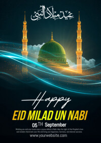 Black Joyful Eid Milad Wishes A6 template