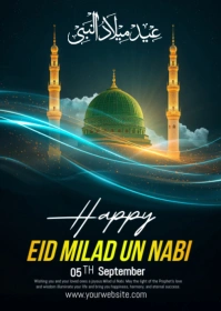 Black Joyful Eid Milad Wishes A6 template