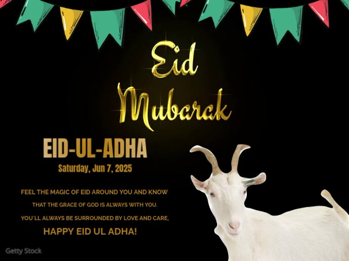 Black Joyful Eid-ul-adha , Eid Mubarak Video Poster Yard Sign Znak podwórkowy template