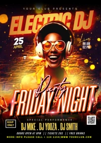 Black Joyful Electric Dj Night Party Flyer A6 template