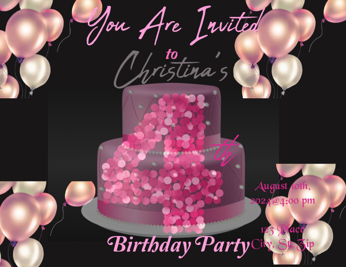 Black Elegant Girly Girl Birthday Invite Flyer (US Letter) template