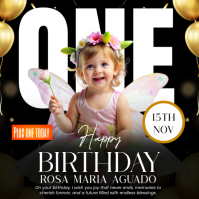 Black First Birthday Celebration Carré Template