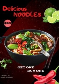 Black Joyful Food Menu Noodels A5 template