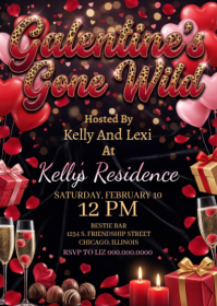 Black Joyful Galentine's Party A6 template