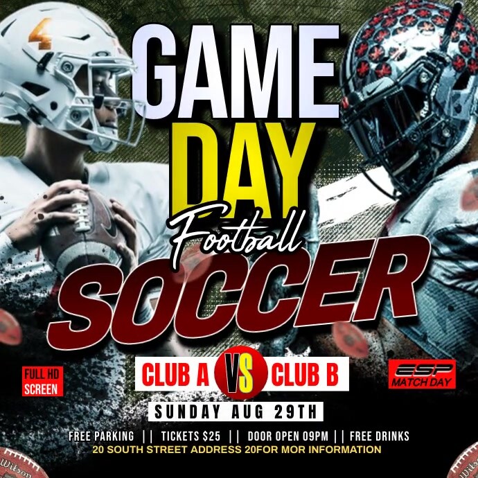 Black Joyful Game Day Soccer And Football Squ Template | PosterMyWall