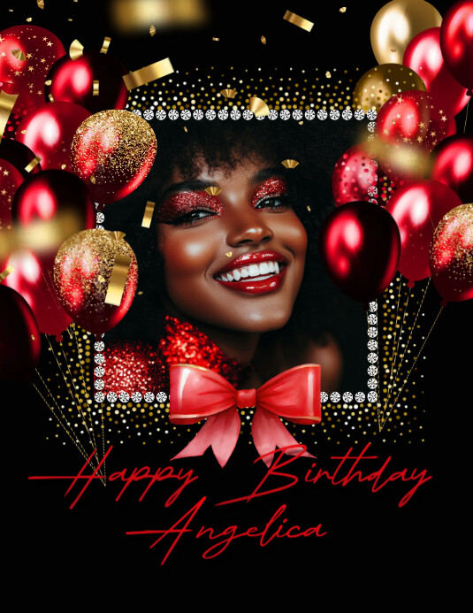 Black Joyful Glam Red And Gold And Diamonds Happy Birthday Card Flyer (us Letter) template