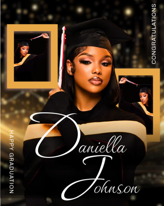 Black Joyful Gold Happy Graduation And Birthday Editable Flyer Customizable Post  Instagram Portrait template