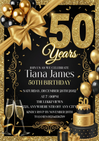 Black Joyful Golden Party Invitation,  A4 template