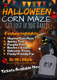 Black Halloween Corn Maze Event A2 Template