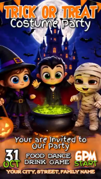 สีดำ Halloween Costume Party Pantalla Digital Template