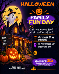 Black Halloween Family Fun Day Instagram Portrait Template