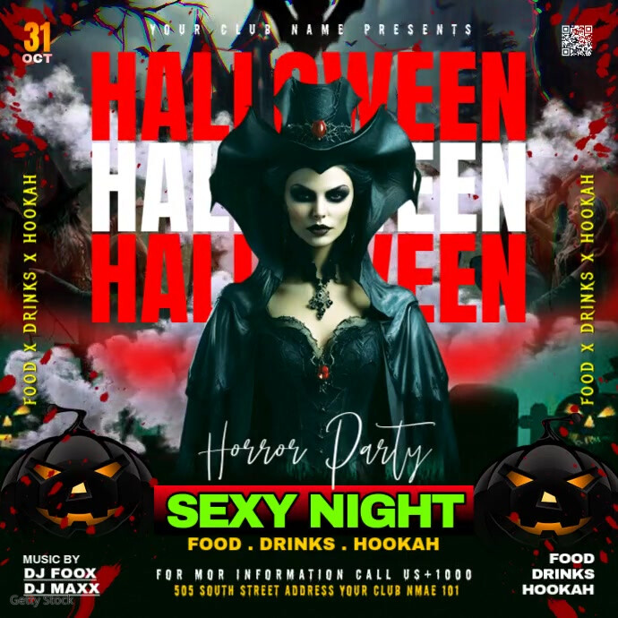 Plantilla de Black Joyful Halloween Horror Night Party Instagram Post ...