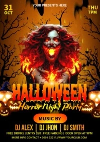 Black Joyful Halloween Horror Night Party Vid A4 template