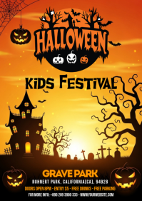 橙色 Halloween Kids Festival A4 Template