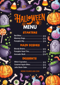 黑色 Halloween Menu A4 Template