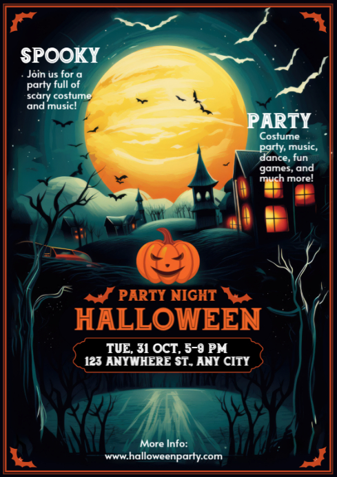Black Joyful Halloween Night Party A4 Template | PosterMyWall