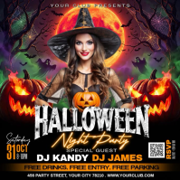 Negro Halloween Night Party โพสต์บน Instagram Template