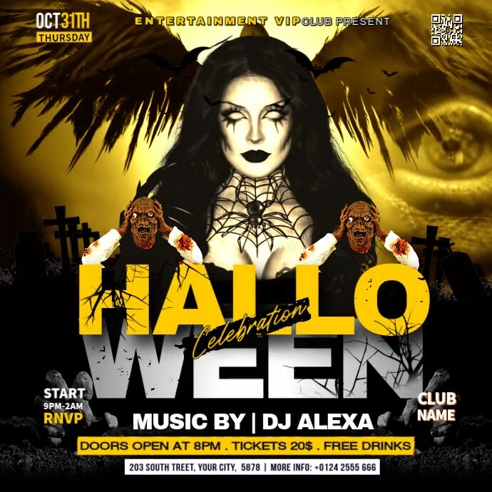 Plantilla de Black Joyful Halloween Night Party Instagram Post ...