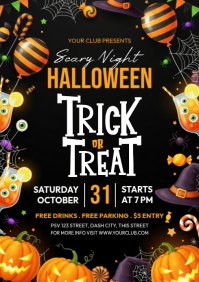 Black Halloween Party A4 Template