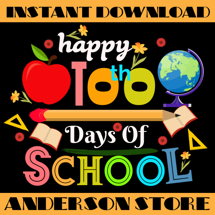 Black joyful happy 100 days of school instagr Template | PosterMyWall