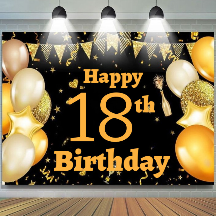 Black Joyful Happy 18th Birthday  Instagram Post template