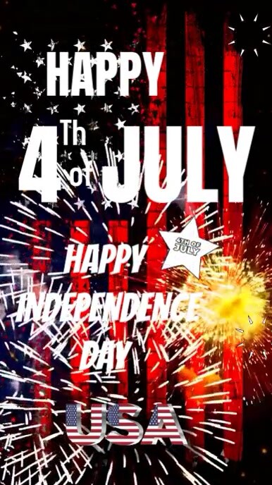 Black Joyful Happy 4th July Independence Day Instagram Reel template