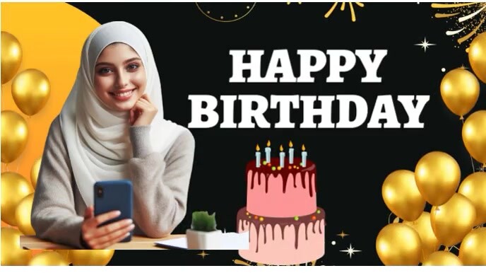 Black Joyful Happy Birthday  Digital Display (16:9) template