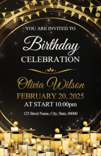 Black Joyful Happy Birthday Invitation Half Page Wide template