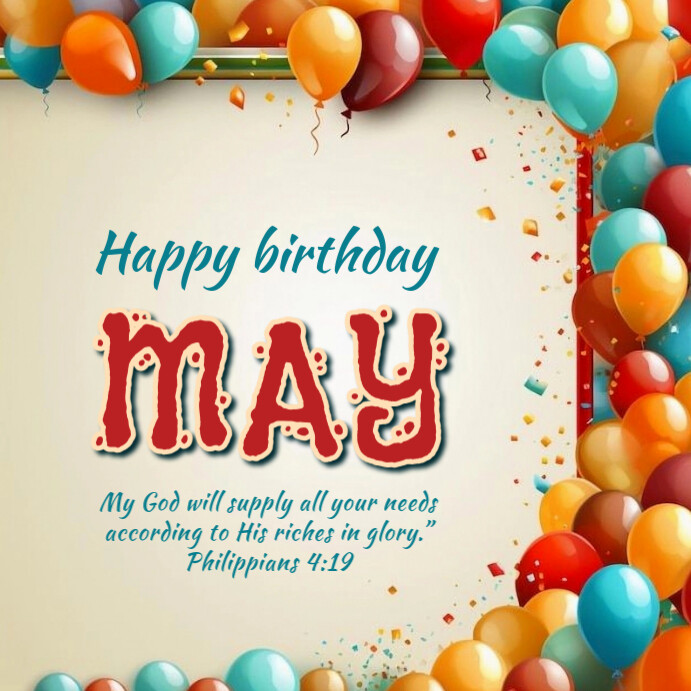 Black Joyful Happy Birthday May  Instagram Post template