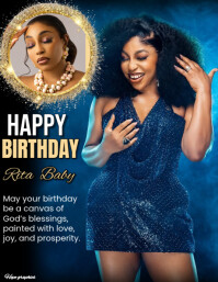 Black Joyful Happy Birthday Photo Card Template Editable Social Media Flyer  Flyer (us Letter)