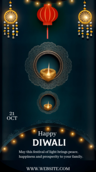 Black Joyful Happy Diwali Birthday Celebration Template  Instagram Story