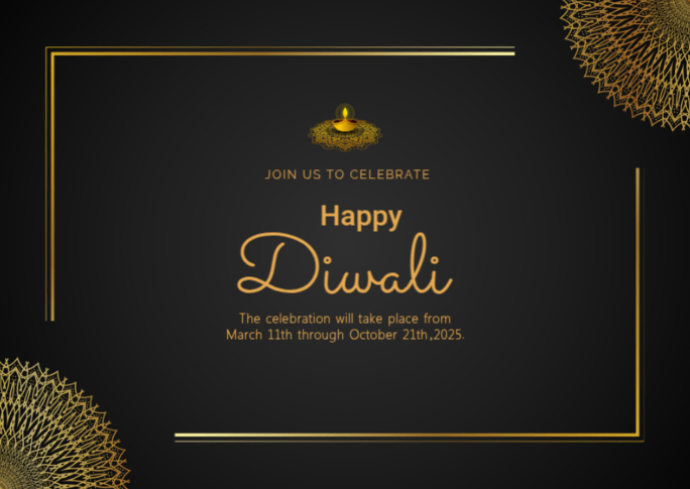 Black Joyful Happy Diwali Postcard 2025 Postcard Template | PosterMyWall