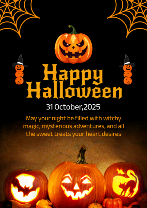 Black Joyful Happy Halloween Poster A4 Template | PosterMyWall