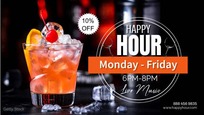 Black Joyful Happy Hour Digital Display (16:9 数字显示屏 (16:9) template