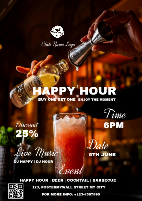 Modèle Black Joyful Happy Hour Event A4 | PosterMyWall