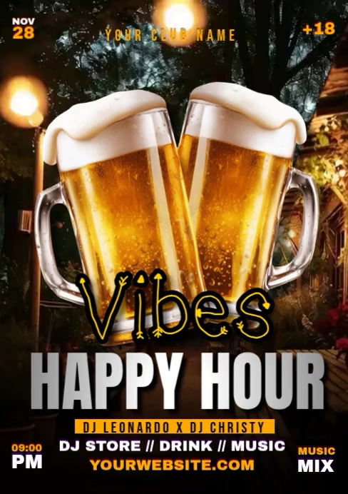 Black Joyful Happy Hour Event A4 Video Template | PosterMyWall